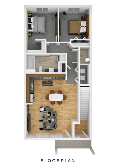 Floor plan for 2 beds, 1 bath, 991 sqft